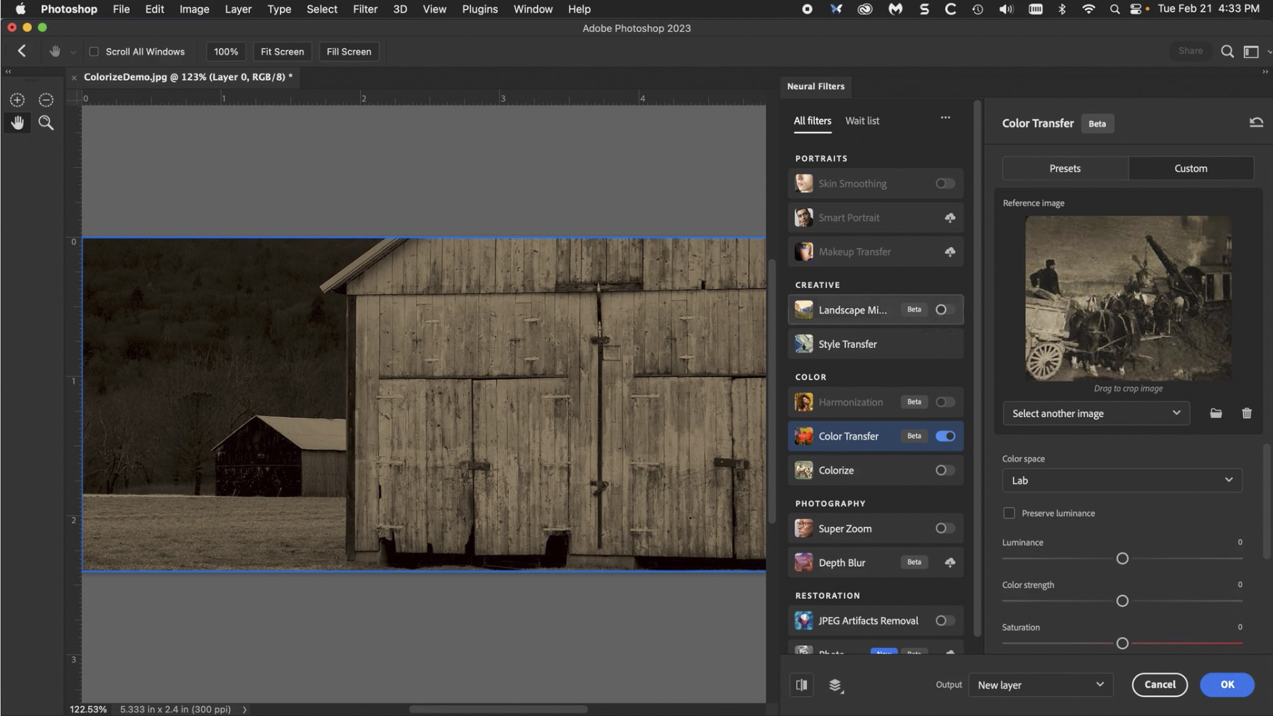 View Toning Monochrome Images With Color Transfer